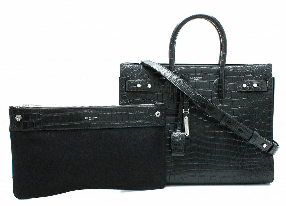 Saint Laurent Yves Yves YSL Sac de Jour Souple Handbag Crocodile Leather Black